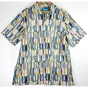 Tori Richard Aloha Shirt Men XL Blue Yellow Surfboards Cotton Made in USA Hawaii